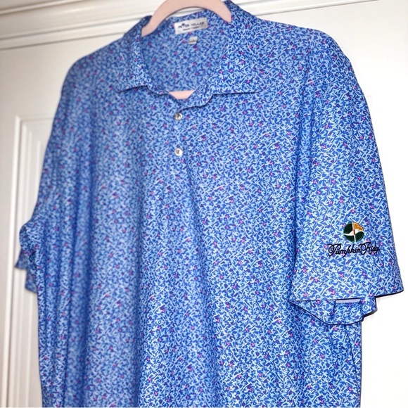 Peter Millar Summer Comfort Golf Polo Hummingbirds Print SZ L Pumpkin Ridge Logo - Picture 1 of 6
